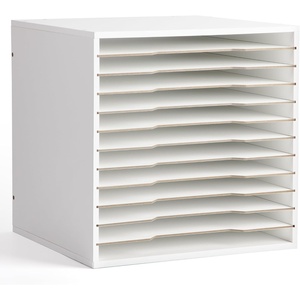 image:imageCaydo 15 Slot Paper Organizer Storage Wood Adjustable Shelves Paper Storage Shelf with Extraction Slot for 12x12Inch Scrapbooks Heat Transfer Papers Files Vinyl for Office Home White12 Slot 12 x 12
