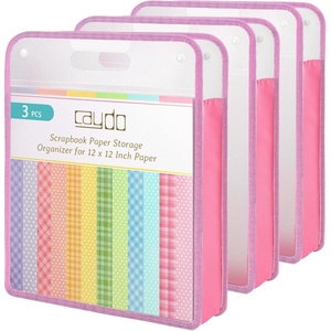 image:imageCaydo Scrapbook Paper Storage Organizer Pink Expanding Paper Folio for 12 x 12 Sheets Scrapbook Storage with Transparent Portable Handle for Holding Scrapbooking Vinyl CardstockPink