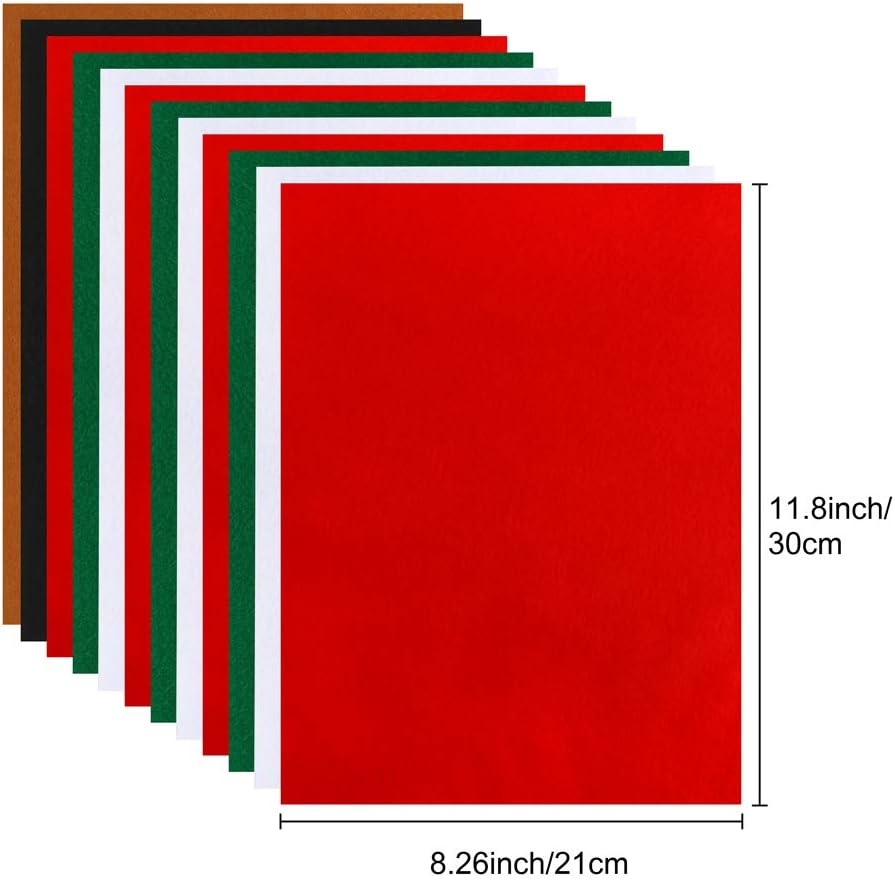 image:imageCaydo 12 Pieces A4 Christmas Felt Fabric Sheets 5 Colors Felt Sheets Craft for DIY Christmas Decorations