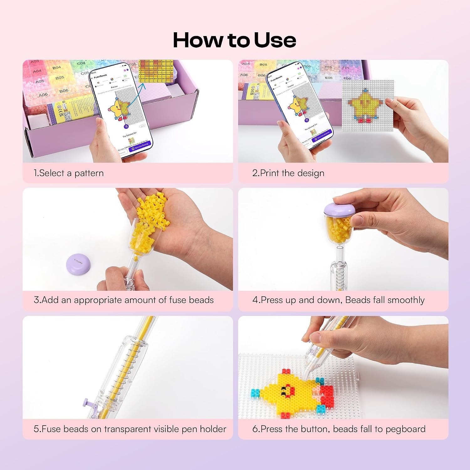 image:imageCaydo Fuse Beads Kit with Fuse Bead Pen Design App amp 200 Patterns for Beginners 10500PCS 36 Colors 5mm for Girl Holiday Home DIY Decor Creative ProjectsFuse Beads Kit with Pen