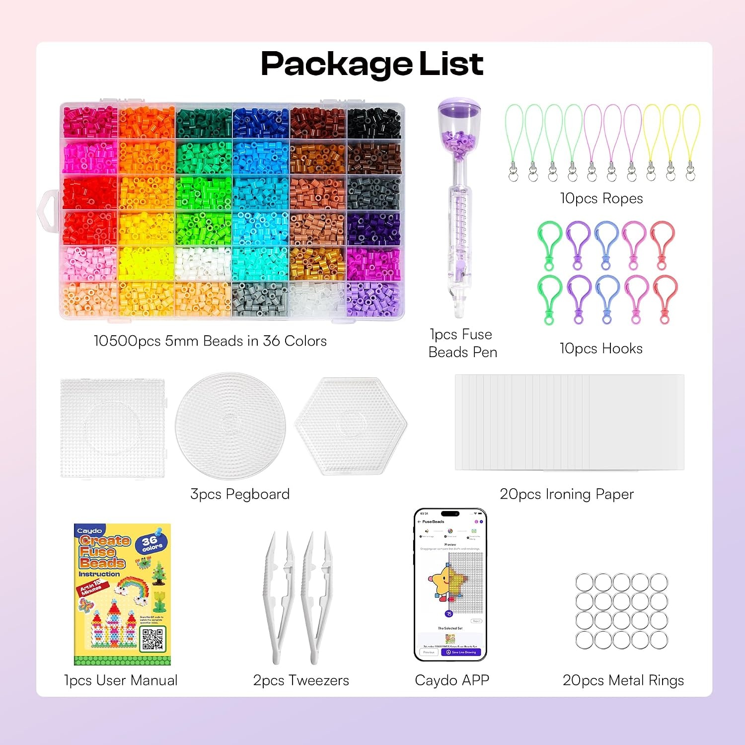 image:imageCaydo Fuse Beads Kit with Fuse Bead Pen Design App amp 200 Patterns for Beginners 10500PCS 36 Colors 5mm for Girl Holiday Home DIY Decor Creative ProjectsFuse Beads Kit with Pen