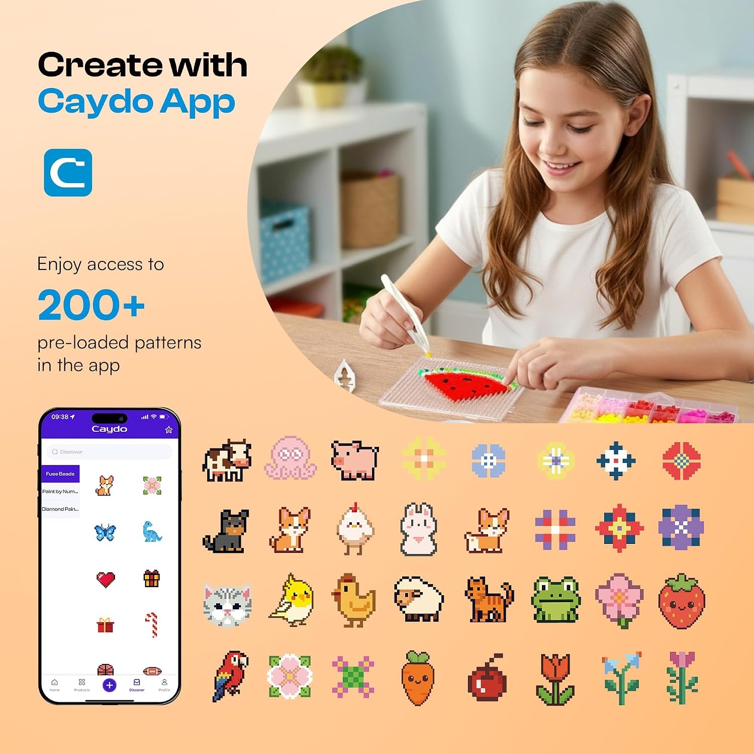 image:imageCaydo Fuse Beads Kit with Fuse Bead Pen Design App amp 200 Patterns for Beginners 10500PCS 36 Colors 5mm for Girl Holiday Home DIY Decor Creative ProjectsFuse Beads Kit