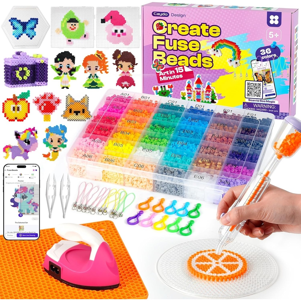 image:imageCaydo Fuse Beads Kit with Fuse Bead Pen Design App amp 200 Patterns for Beginners 10500PCS 36 Colors 5mm for Girl Holiday Home DIY Decor Creative ProjectsFuse Beads Kit with Pen  Iron