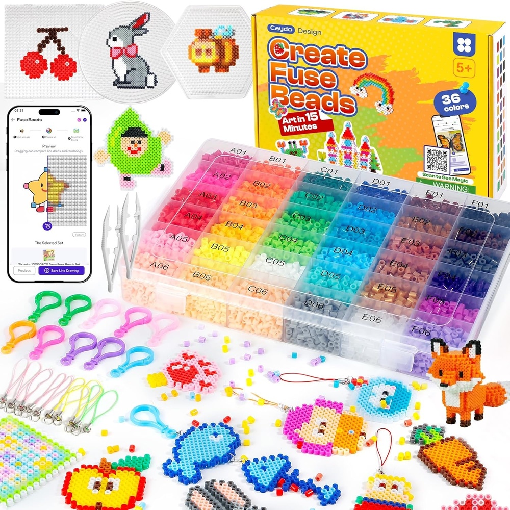 image:imageCaydo Fuse Beads Kit with Fuse Bead Pen Design App amp 200 Patterns for Beginners 10500PCS 36 Colors 5mm for Girl Holiday Home DIY Decor Creative ProjectsFuse Beads Kit
