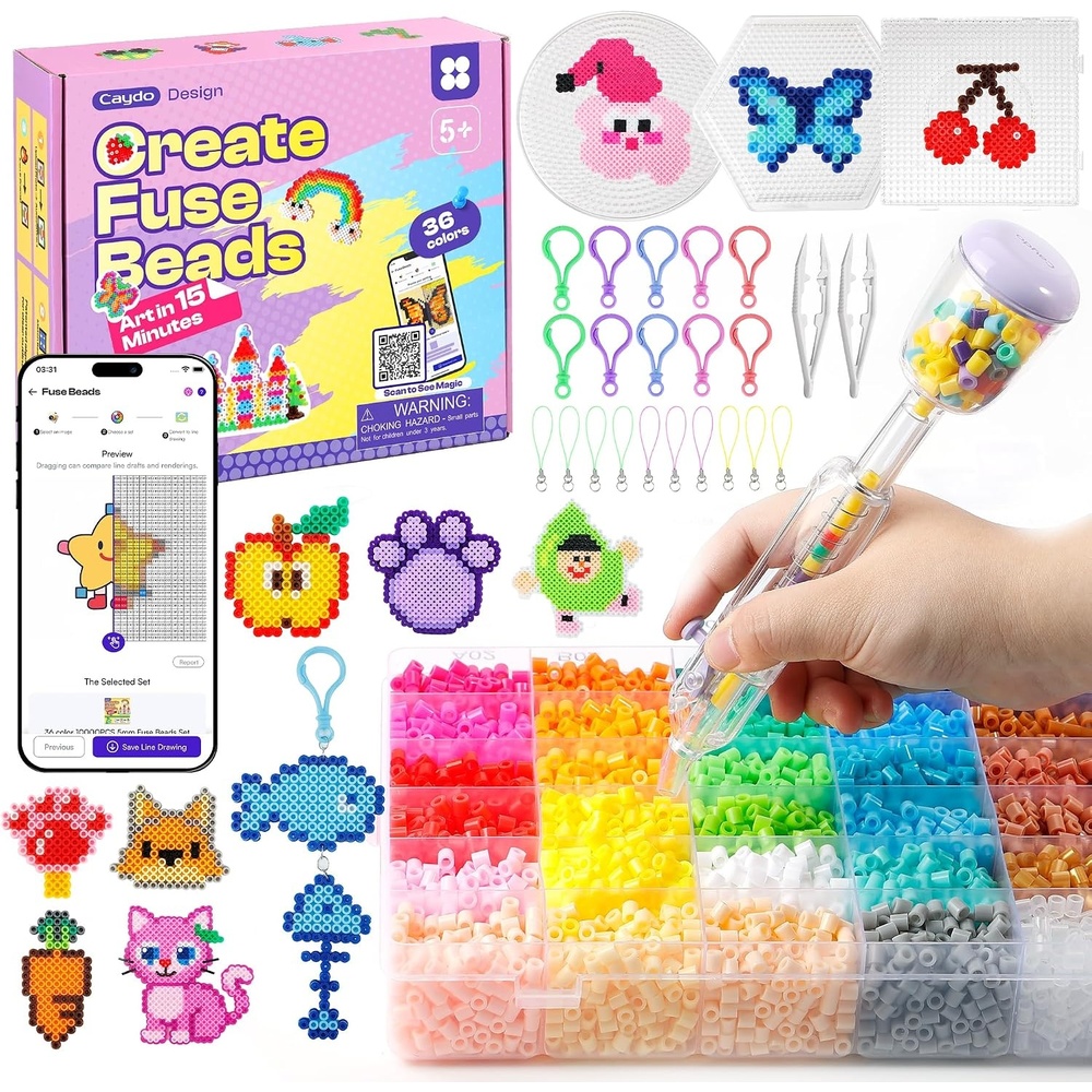 image:imageCaydo Fuse Beads Kit with Fuse Bead Pen Design App amp 200 Patterns for Beginners 10500PCS 36 Colors 5mm for Girl Holiday Home DIY Decor Creative ProjectsFuse Beads Kit with Pen