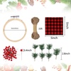 image:imageCaydo 12 Set Christmas Ornament Kit Include 12Pcs 3 Inch Embroidery Hoop Christmas Plaid Fabric Heat Transfer Pattern Artificial Pine Needles Artificial Berrie for DIY Christmas Decoration
