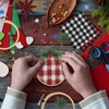 image:imageCaydo 12 Set Christmas Ornament Kit Include 12Pcs 3 Inch Embroidery Hoop Christmas Plaid Fabric Heat Transfer Pattern Artificial Pine Needles Artificial Berrie for DIY Christmas Decoration