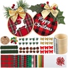 image:imageCaydo 12 Pack Christmas Ornament DIY Craft Kit Includes 3 Inch Bamboo Embroidery Hoops Christmas Plaid Fabric Mini Pine Cones Artificial Pine Needle and Small Berries for DIY Decor
