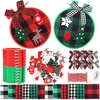 image:imageCaydo 88 Pieces Christmas Ornament Kit Includes 12 Pieces Christmas Embroidery Hoops 12 Pieces Plaid Fabric 10 m Cotton Rope for Christmas Ornament Decoration