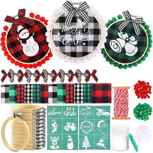 image:imageCaydo 191PCS Christmas Ornament Kit Including 3 Inch Embroidery Hoops Christmas Plaid Heat Transfer Pattern White Ink Mini Squeegee and Christmas Accessories for DIY Christmas Decoration