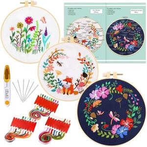image:imageCaydo 3 Pack Embroidery Kit with Pattern Cross Stitch Kits for Adults Beginner with 3 Plastic Embroidery Hoops Embroidery Fabric Color Threads Instructions and Tools