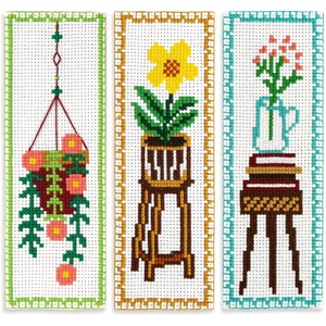 image:imageCaydo 3 Pieces Cross Stitch Bookmark Kits 11CT Stamped Embroidery Bookmark with Backing Felt and Instructions Green Plants Cross Stitch Kits for Beginners Adults Book Lovers