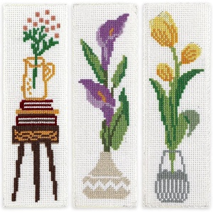 image:imageCaydo 3 Pieces Cross Stitch Bookmark Kits Flowers Stamped Embroidery Bookmark with Backing Felt and Instructions Beginner Cross Stitch Kits for Adults Book Lovers 14 CT