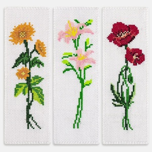 image:imageCaydo 3 Pieces Cross Stitch Bookmarks Cross Stitch Bookmarks DIY Stamped Embroidery Bookmark Kit for Beginner Flower Patterns 14 Count Crossstitch Projects for Book Lovers