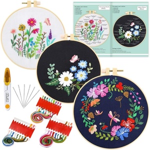 image:imageCaydo 3 Sets Cross Stitch Kits forBeginners Adults Including Embroidery Fabric with Floral Pattern Embroidery Hoop Thread and Tools