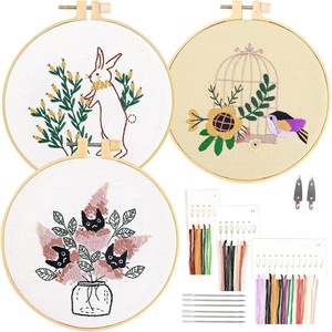 image:imageCaydo 3 Sets Embroidery Starter Kit with Animal Pattern Stamped Beginner Embroidery Kit Include 3 Embroidery Cloth with Pattern Hoop Color Threads for Craft Stitch Embroidery Lover