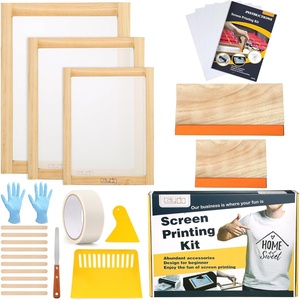image:imageCaydo 31 Pieces Screen Printing Starter kit Include 4 Different Size of Wood Silk Screen Printing Frame with 110 Mesh Squeegees Inkjet Transparency Film Ink Knife Gloves and Mask Tape23pcs