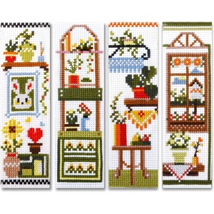 image:imageCaydo 4 PCS Cross Stitch Bookmark Kits Stamped Cross Stitch Kit for Adults Kids Beginner 14CT Embroidery Bookmark for Book LoversE048P