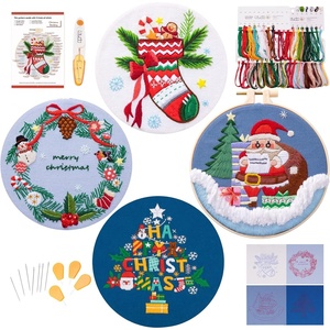 image:imageCaydo 4 Sets Christmas Embroidery Kit Stamped Cross Stitch Kits with 4 Christmas Pattern Embroidery Hoop DIY Adult Embroidery Starter Kit for Home Decoration