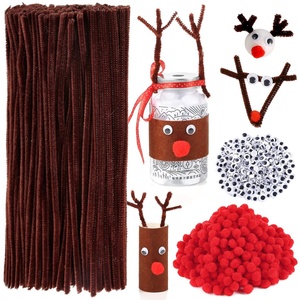image:imageCaydo 400 Pieces Pipe Cleaners Sets Include 100Pcs Brown Craft Chenille Stems 200Pcs Red Pompoms and 100Pcs Wiggle Eyes for Valentines Day Decorations Craft and Art DIY Decoration