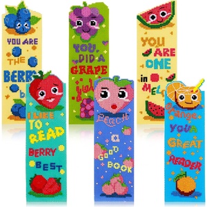 image:imageCaydo 6 Pieces Cross Stitch Bookmark Kits 14 CT Fruit Theme Stamped Embroidery Bookmark with Backing Felt and Instructions for Beginners Adults Book Lovers