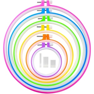 image:imageCaydo 6 Pieces Embroidery Hoops and 15 Needles Plastic Circle Cross Stitch Hoop Ring Embroidery Circle Set 34 inch to 104 inch Multicolor