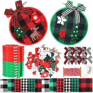 image:imageCaydo 88 Pieces Christmas Ornament Kit Includes 12 Pieces Christmas Embroidery Hoops 12 Pieces Plaid Fabric 10 m Cotton Rope for Christmas Ornament Decoration