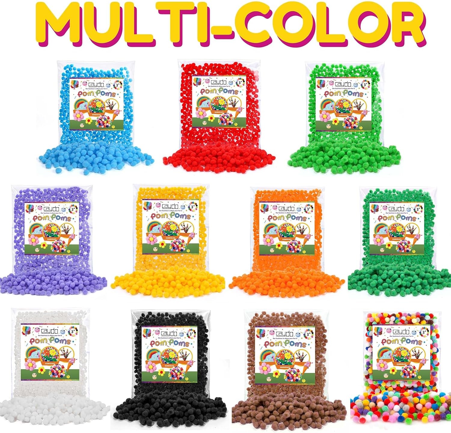 image:imageCaydo 1cm Green Pom Poms 500 Pieces Craft Pom Poms Balls for Kids Creative Arts and Crafts Project and Home Decorations20 Colors