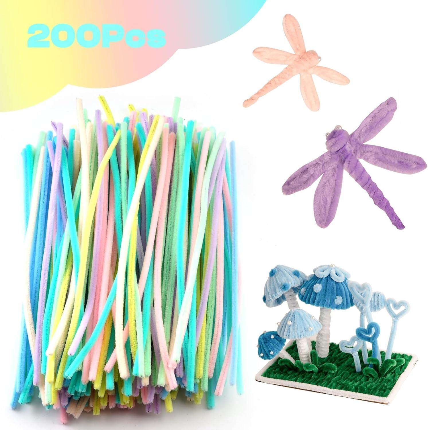 image:imageCaydo 200 Pieces Macaroon Color Pipe Cleaners Craft Chenille Stems for DIY Art Creative Crafts Party and Home Decorations 12 Inch x 6 mm