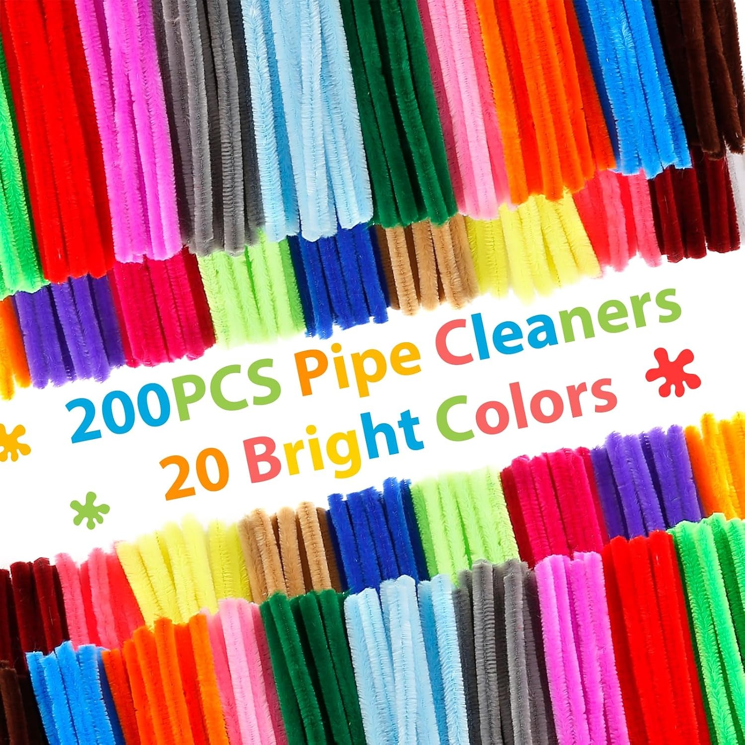 image:imageCaydo 200 Pieces Thick Pipe Cleaners Craft Supplies 20 Colors Chenille Stems for Kids Craft Projects and Valentines Day Decoration 9 mm x 12 Inch