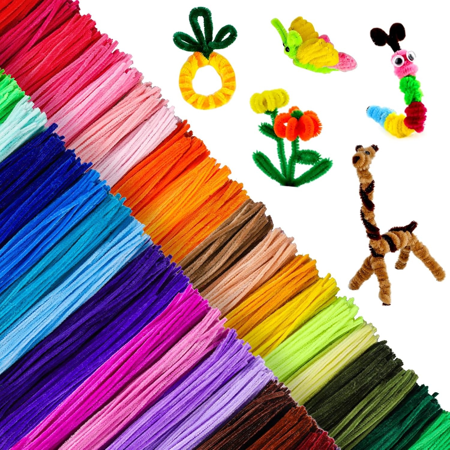 image:imageCaydo 3000 Pieces 40 Colors Pipe Cleaners Craft Supplies with 100 Pieces Wiggle Eyes Soft Chenille Stems for Kids DIY Creative Crafts Decoration 6 mm x 12 Inch