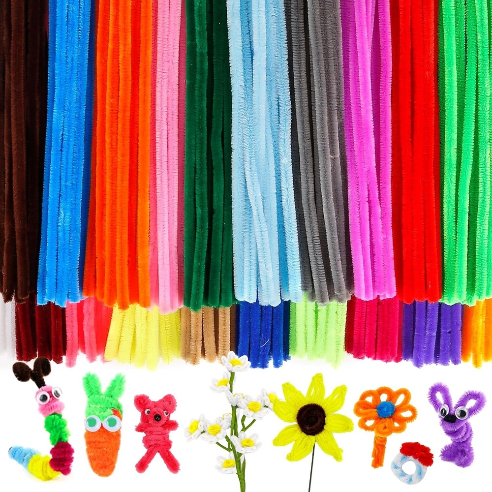 image:imageCaydo 200 Pieces Thick Pipe Cleaners Craft Supplies 20 Colors Chenille Stems for Kids Craft Projects and Valentines Day Decoration 9 mm x 12 Inch