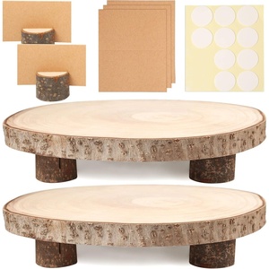 image:imageCaydo 2 Pieces 1012 Inch Large Wood Slices with Table Holders as Wood Cake Stands Serving Trays for Table Centerpiece Wedding Party Baby Showers Housewarming