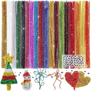 image:imageCaydo 200 Pieces Glitter Pipe Cleaners with 100 Pieces Wiggle Eyes 14 Colors Chenille Stems Metallic Sparkle Craft Pipe Cleaner for DIY ArtCrafts Creative Projectsand Easter Decorations