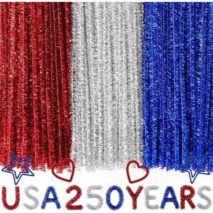image:imageCaydo 200 Pieces Orange Pipe Cleaners for Flowers Making Craft Chenille Stems for Kids Creative DIY Art Crafts and Home Decorations 12 Inch x 6 mmRed  Royal Blue  Silver