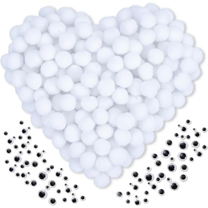 image:imageCaydo 300PCS Black Pom Poms with 100PCS Wiggle Eyes 1 Inch Pom Pom Balls for Kids Art and Craft Projects Making and Classroom Craft ActivitiesWhite