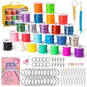 image:imageCaydo Plastic Lanyard String Kit 15 Colors 2 Style Plastic String Boondoggle String Kits with 40Pcs Key Chain Accessories and Instruction Gimp String for Crafts Keychain Bracelet Jewelry24 Rolls with Storage Bag