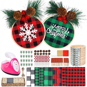 image:imageCaydo 12 Pieces Christmas Ornament Kit Including 3 Inch Embroidery Hoops and 5 Inch Squares Plaid Fabric for Christmas Decorations111PCS